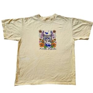 Y2K North Dakota Floral Cat Butterfly Graphic Nature Tshirt Sz M